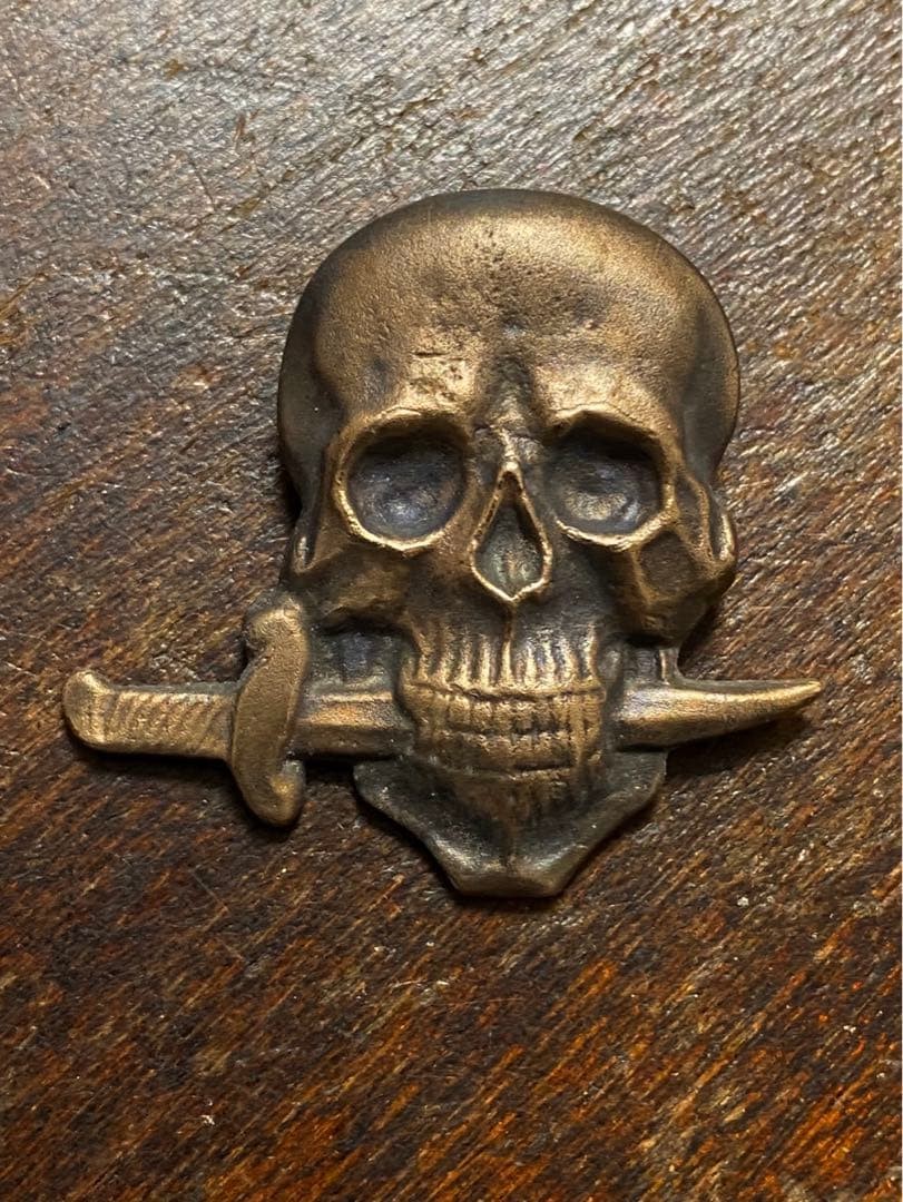 Vintage German Skull Pin Biker Badge Brass 30s-40s Old Collectible