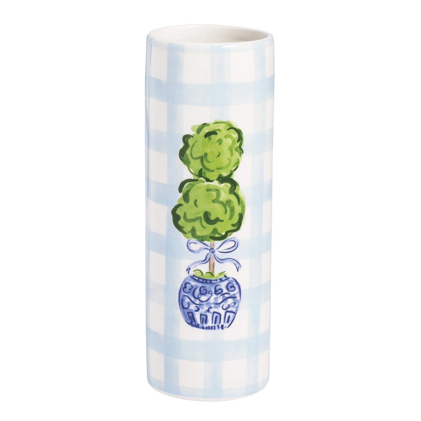Mud Pie Ceramic Gingham Topiary Stem Vase