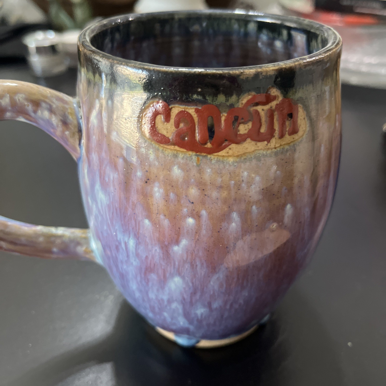 Vintage Tonala Cancun Mexican Mug Very Ornate Detailed Gorgeous Drip Glaze