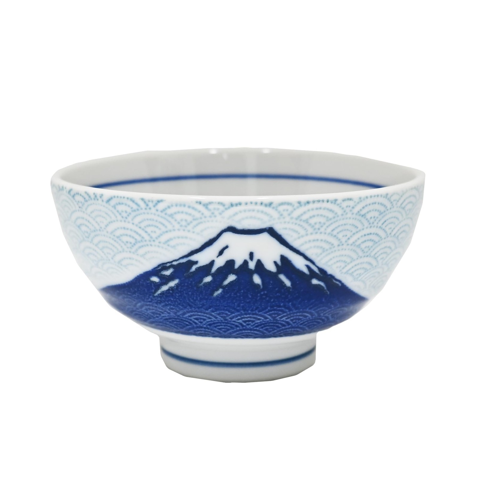 Urban Tokyo Minoware Porcelain Rice Bowl 10oz, Mount Fuji Wave Design, Blue Fuji