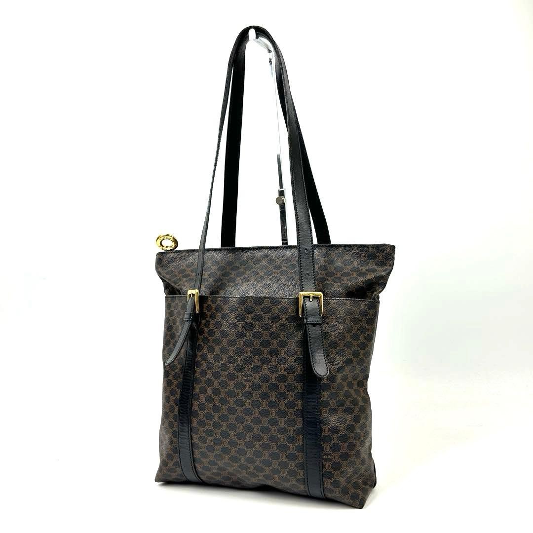 [Good Condition] Celine Handbag Triomphe Macadam Pattern PVC Leather Black