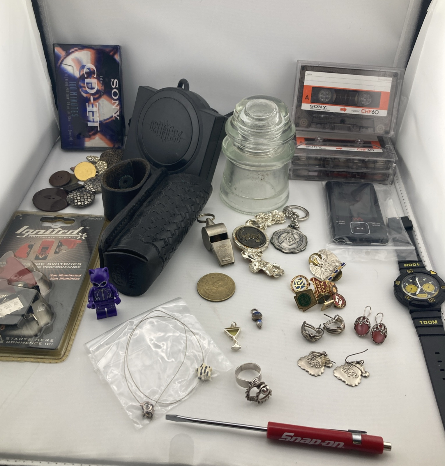 Vintage Junk Drawer LOT OF Sterling JEWELRY, PINS ,WATCHES -BUTTONS Sold As Is