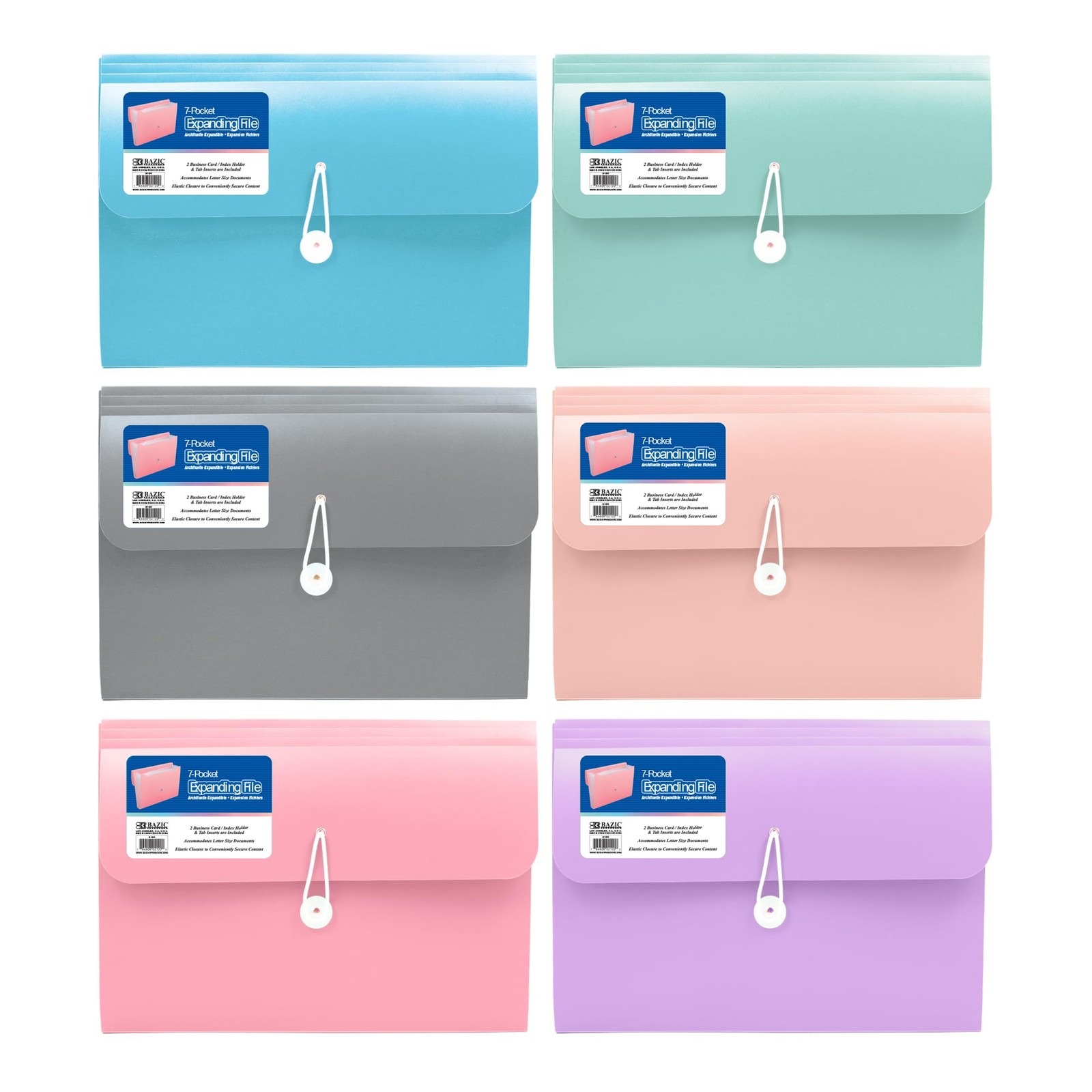 BAZIC 7-Pocket Expanding File Folder, A-Z Tabs, Letter Size, Random Color