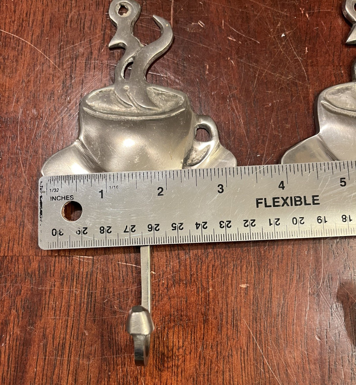 3 Coffee Mug Wall Hooks White Brass Silver Metal Kitchen Farm Decor DII
