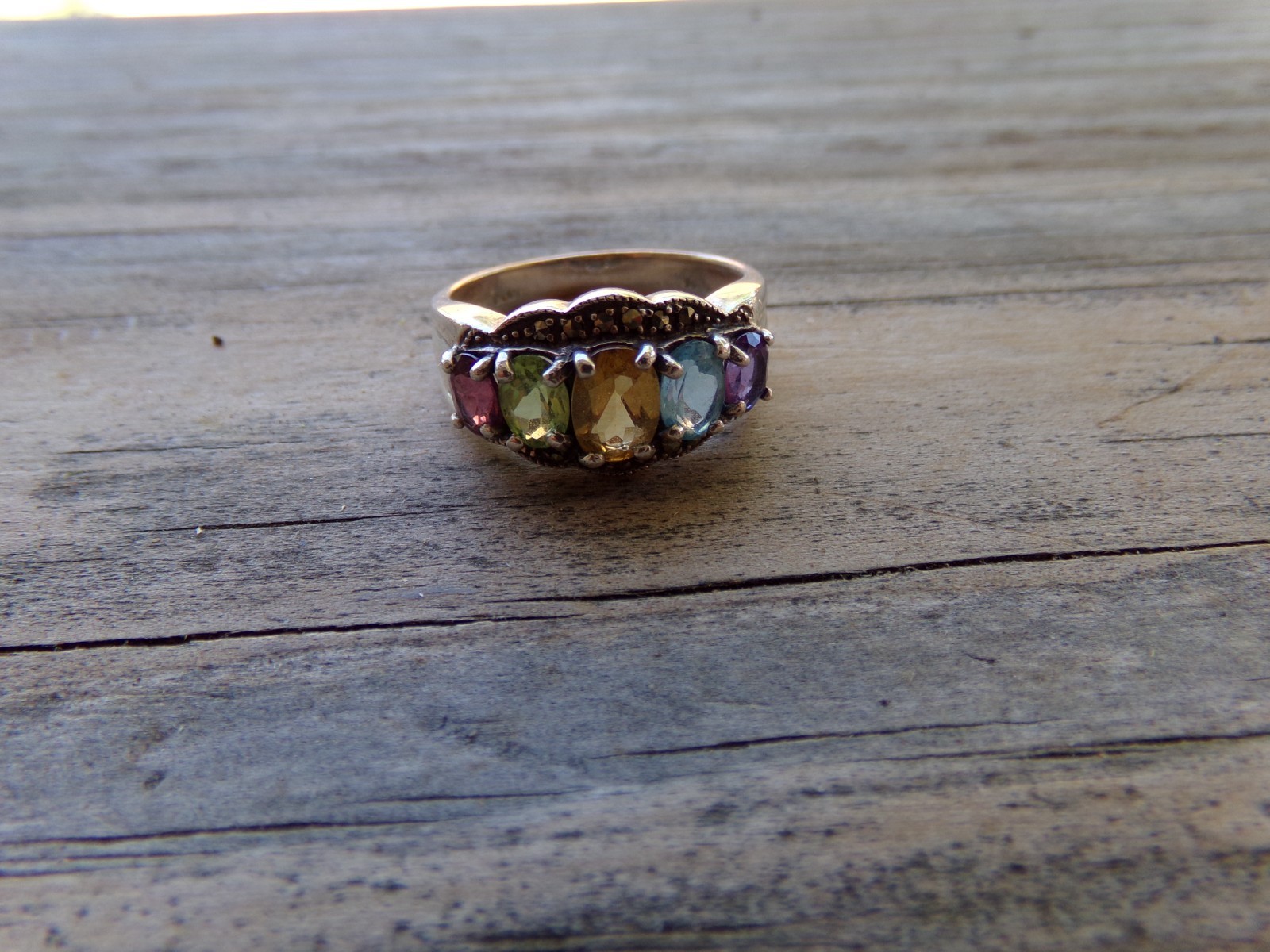 Vintage 925 Sterling Silver Gemstone Ring Sz 10.5