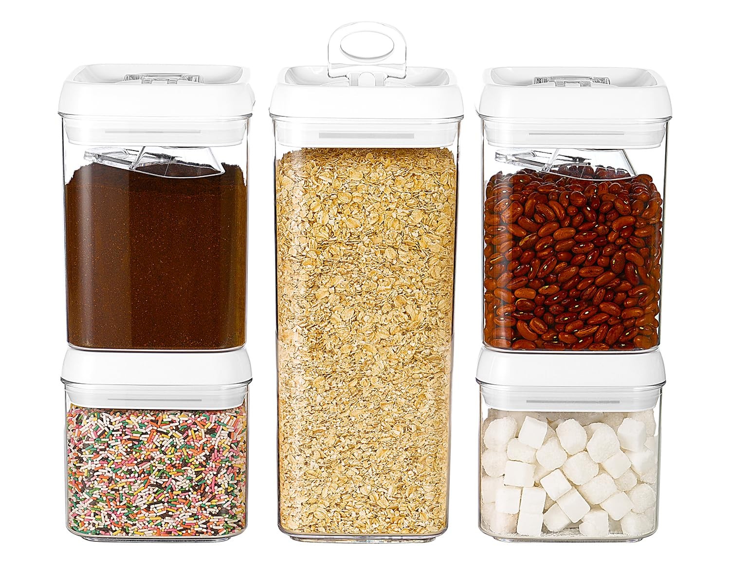 Felli Flip Tite Food Storage Containers, 5-Pack, Airtight Stackable Kitchen Jars