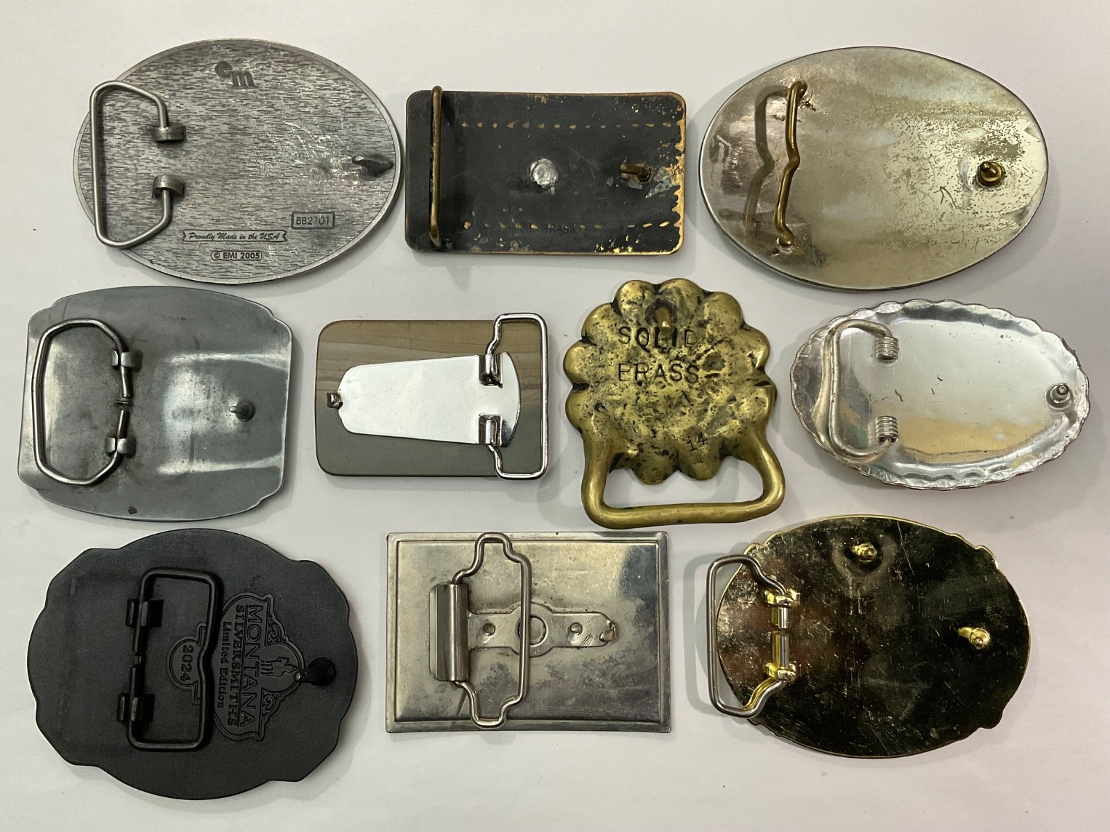 Junk Drawer Lot 10 Belt Buckles Solid Brass Jim Beam Vintage Mixed Lot Retro