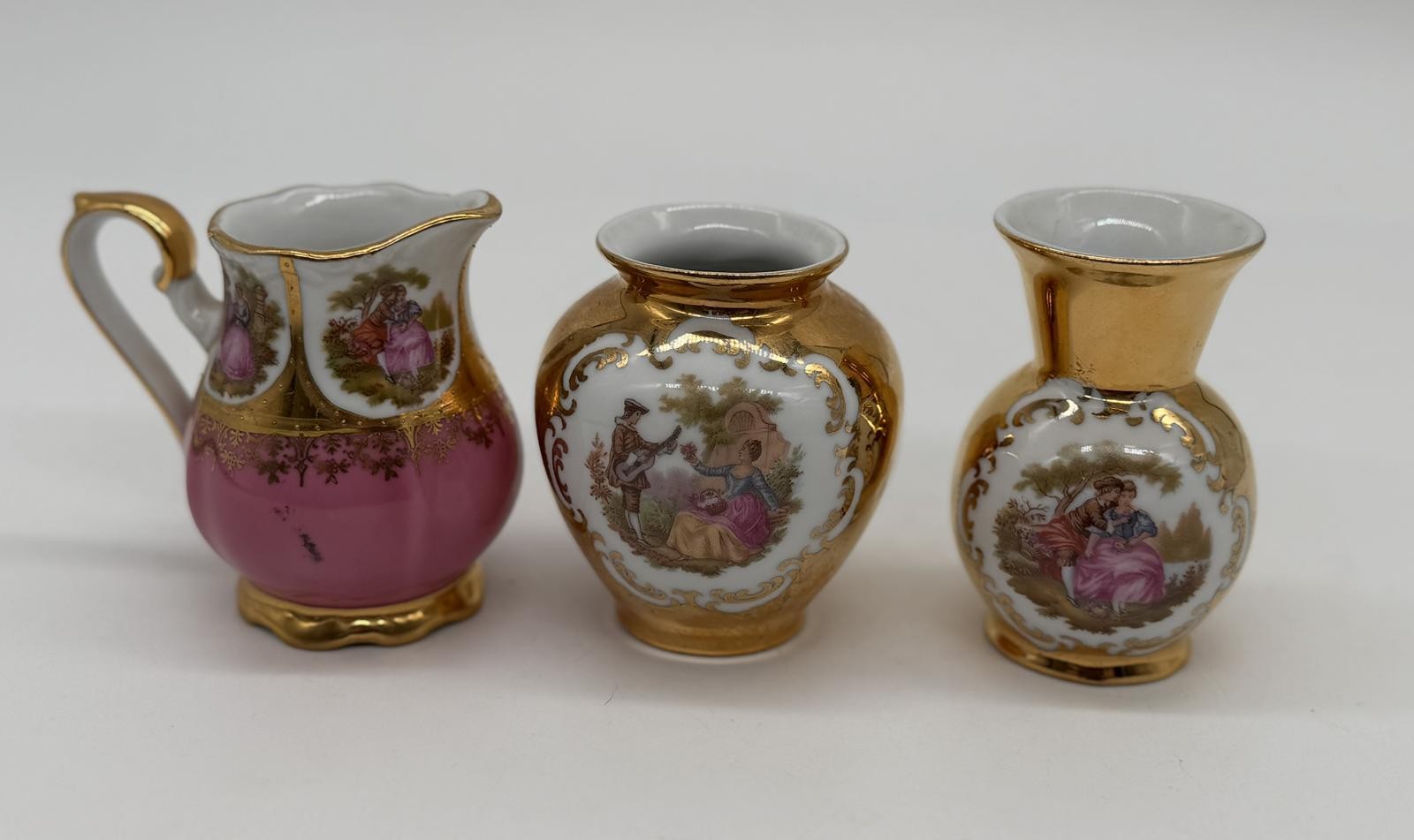 Lot of 3 Bavaria W.Germany Mini Porcelain Vases Gold Decor