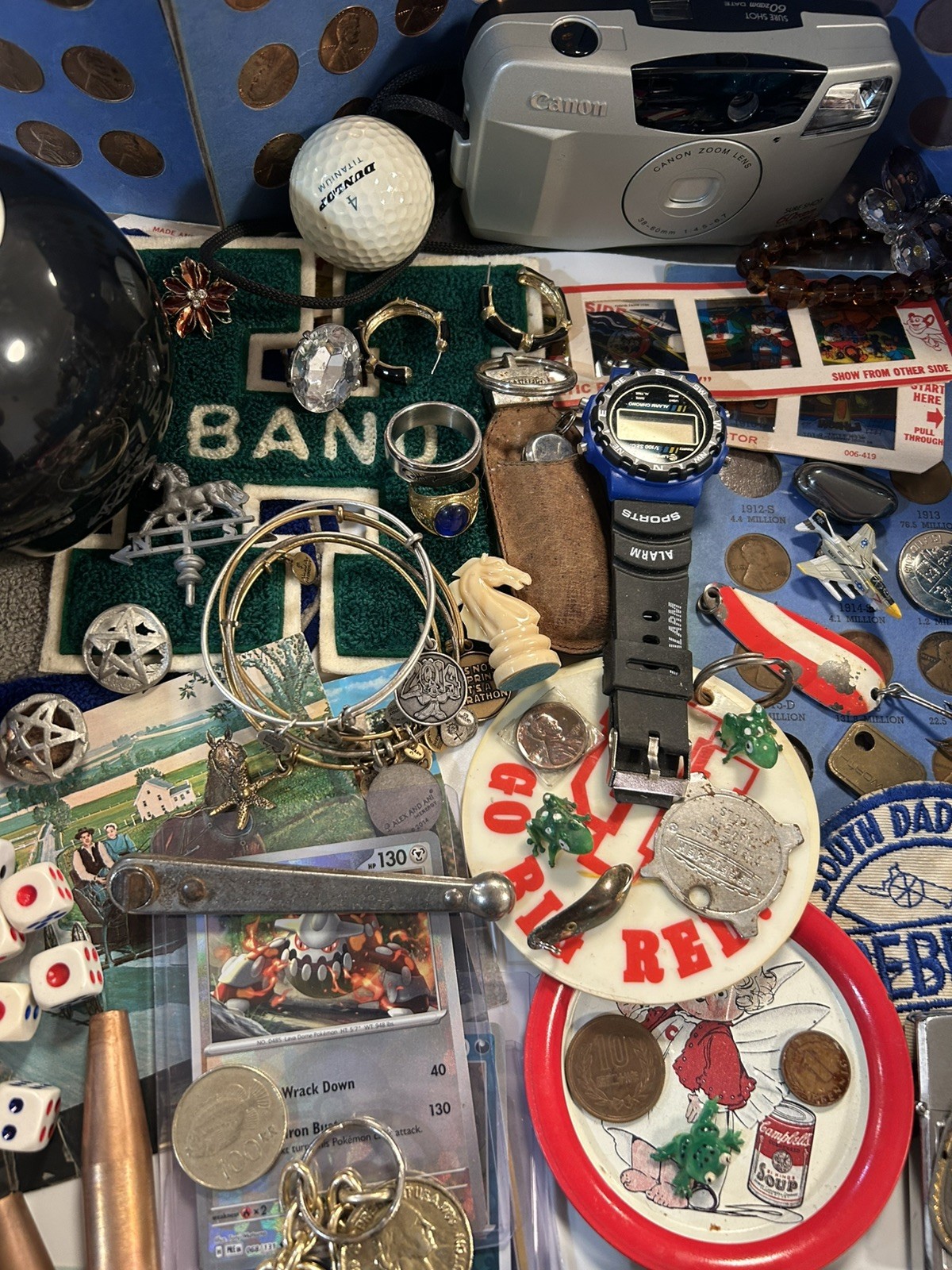 Vintage Junk drawer lot foo dog , jewelry, coins, + more read description