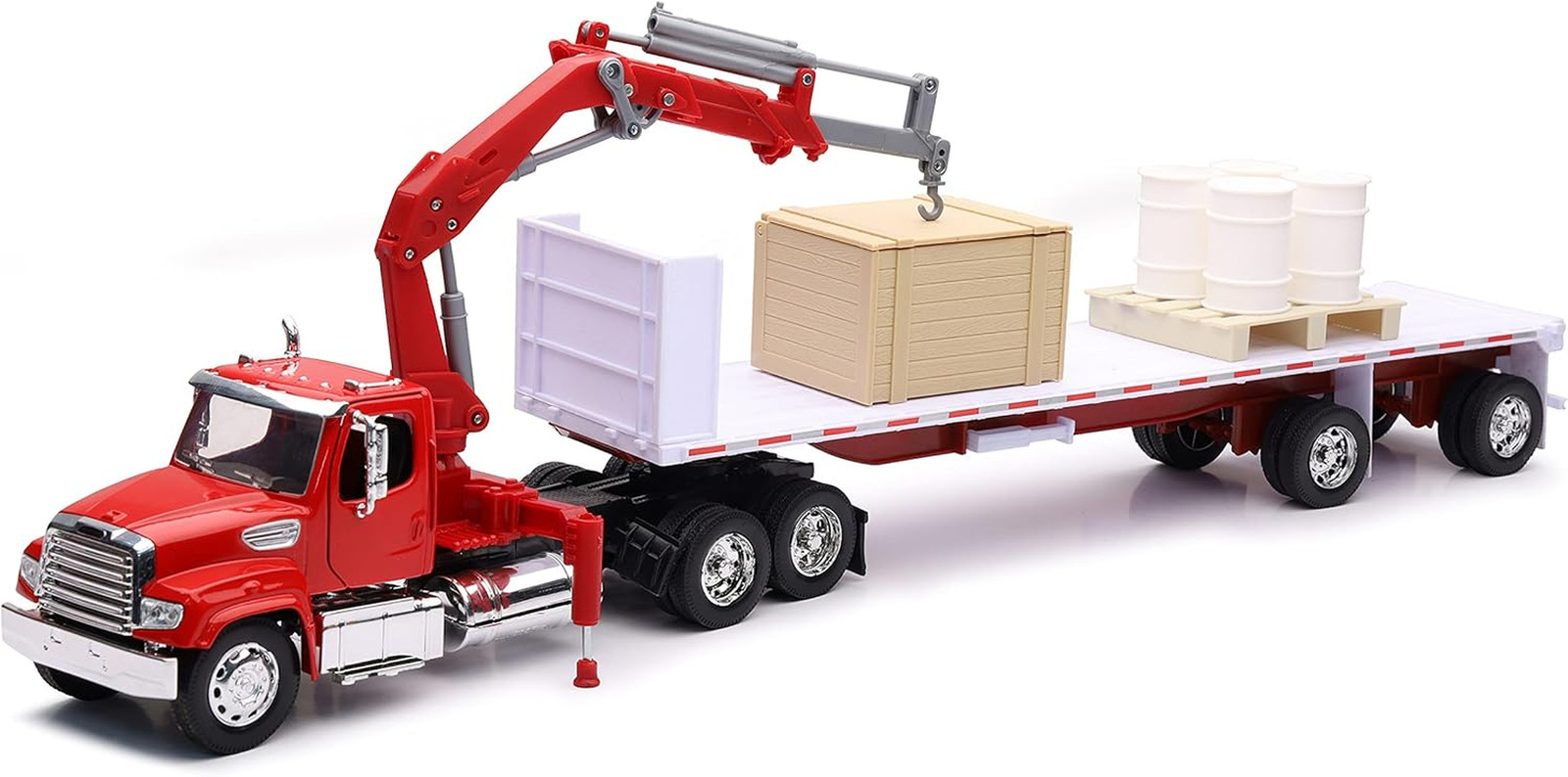 1:32 Scale Freightliner 114SD Flat Bed with Crane and Accessories