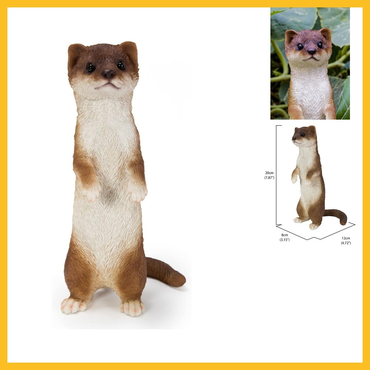 HI-LINE Gift Ltd. Standing Least Weasel Statue, Brown and White