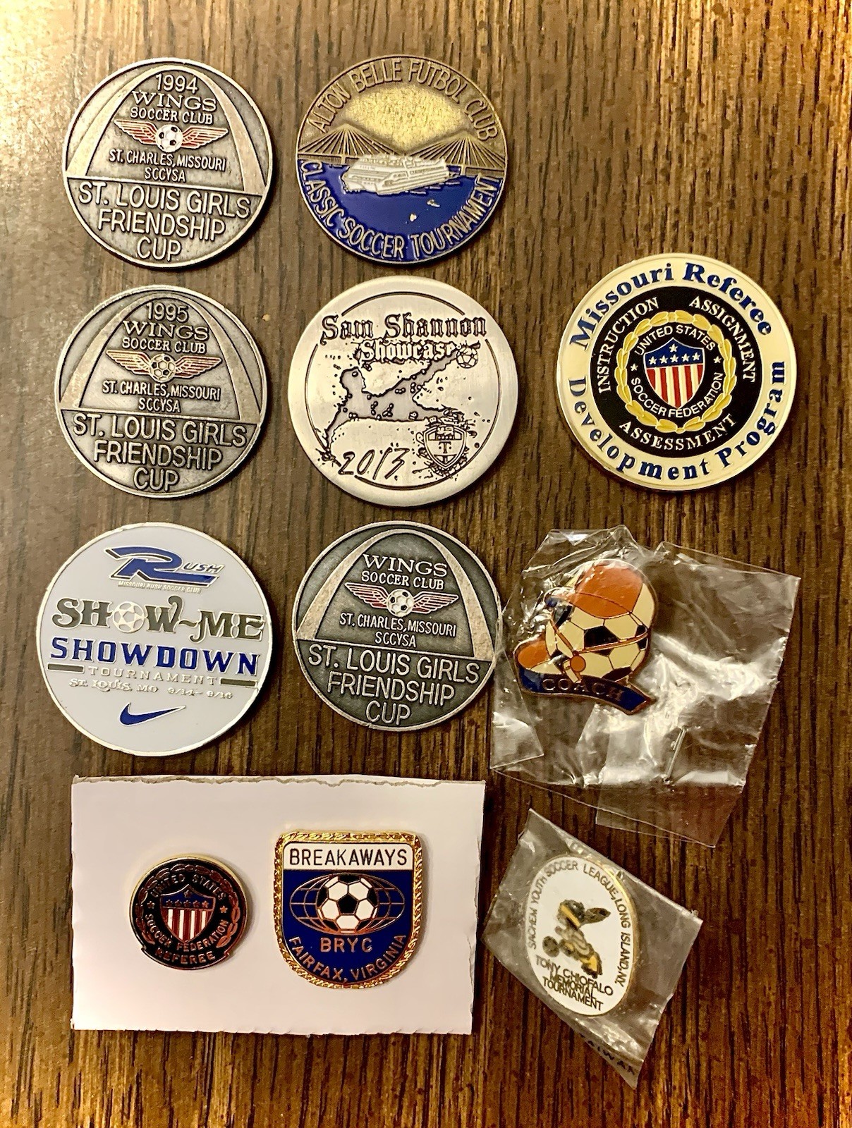 Mixed Lot Of Soccer Tokens And Pins St Louis