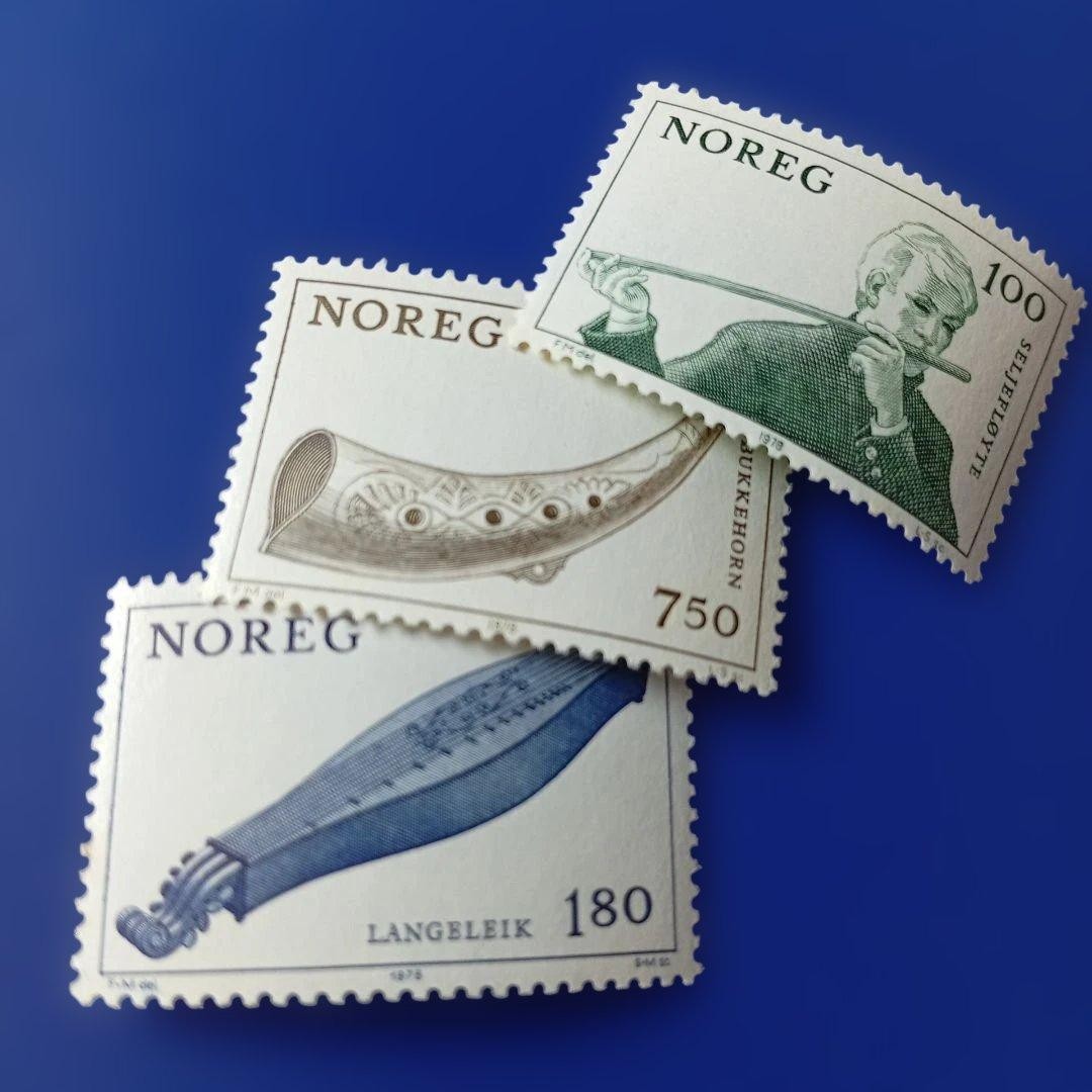 9754 Foreign stamps Norway 1978 Folk instruments music related 3 pieces