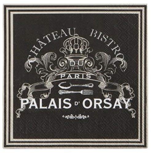 Harman Chateau Bistro Cocktail Beverage Paper Napkins, Black, 20 ct