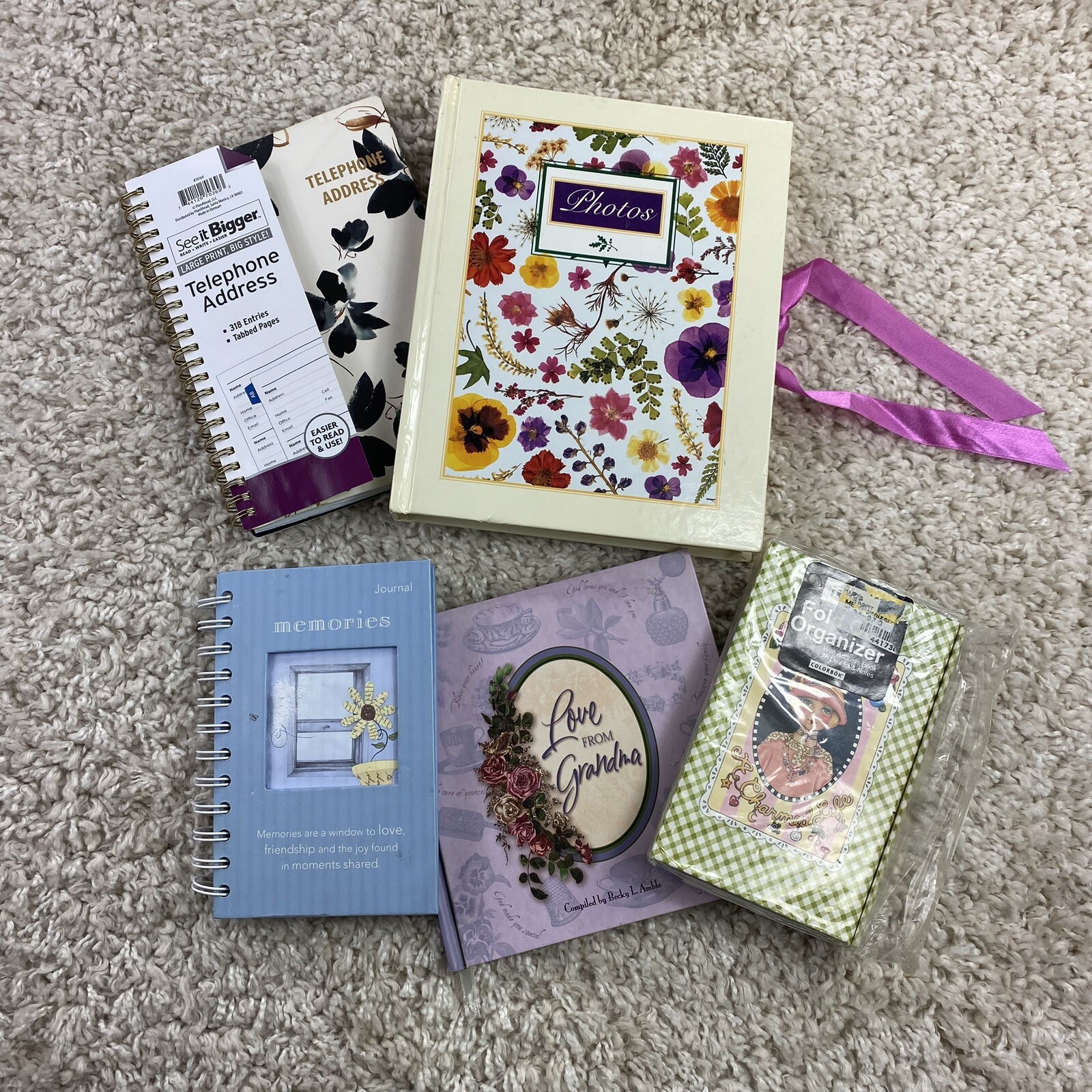 Grandma Desk Drawer Lot Journal address book photo album organizer misc