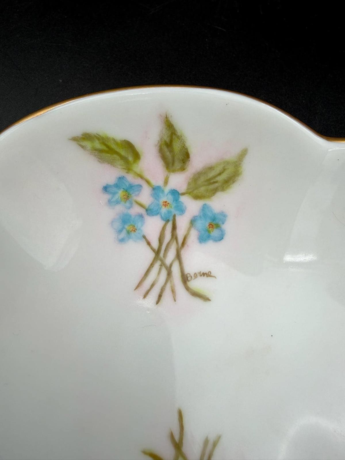 Hand Painted Blue Floral Nut Dish Porcelain Mint Candy Tray