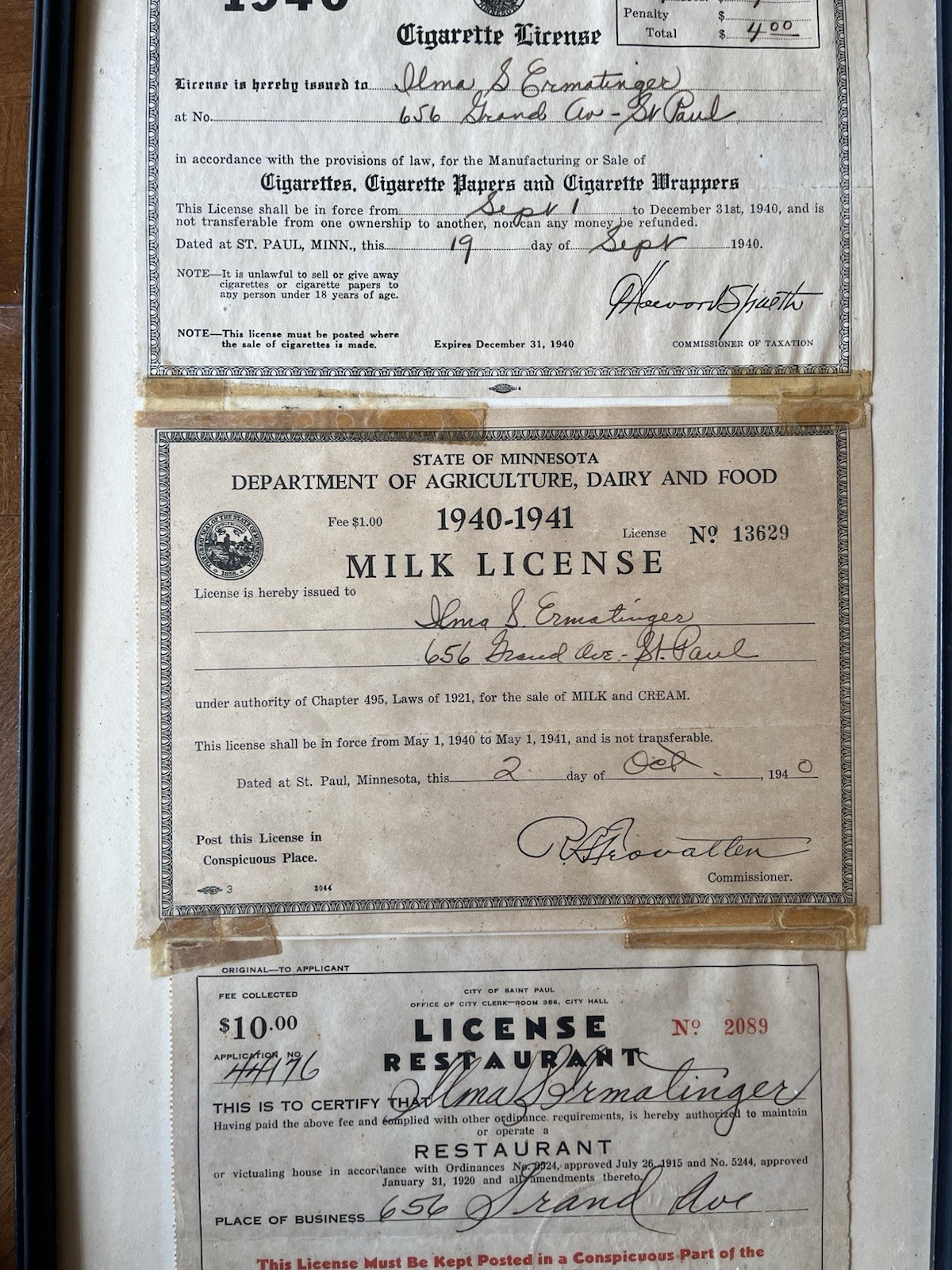 Vintage 1940-1941 St Paul Minnesota License Set Cigarette Milk Health Restaurant