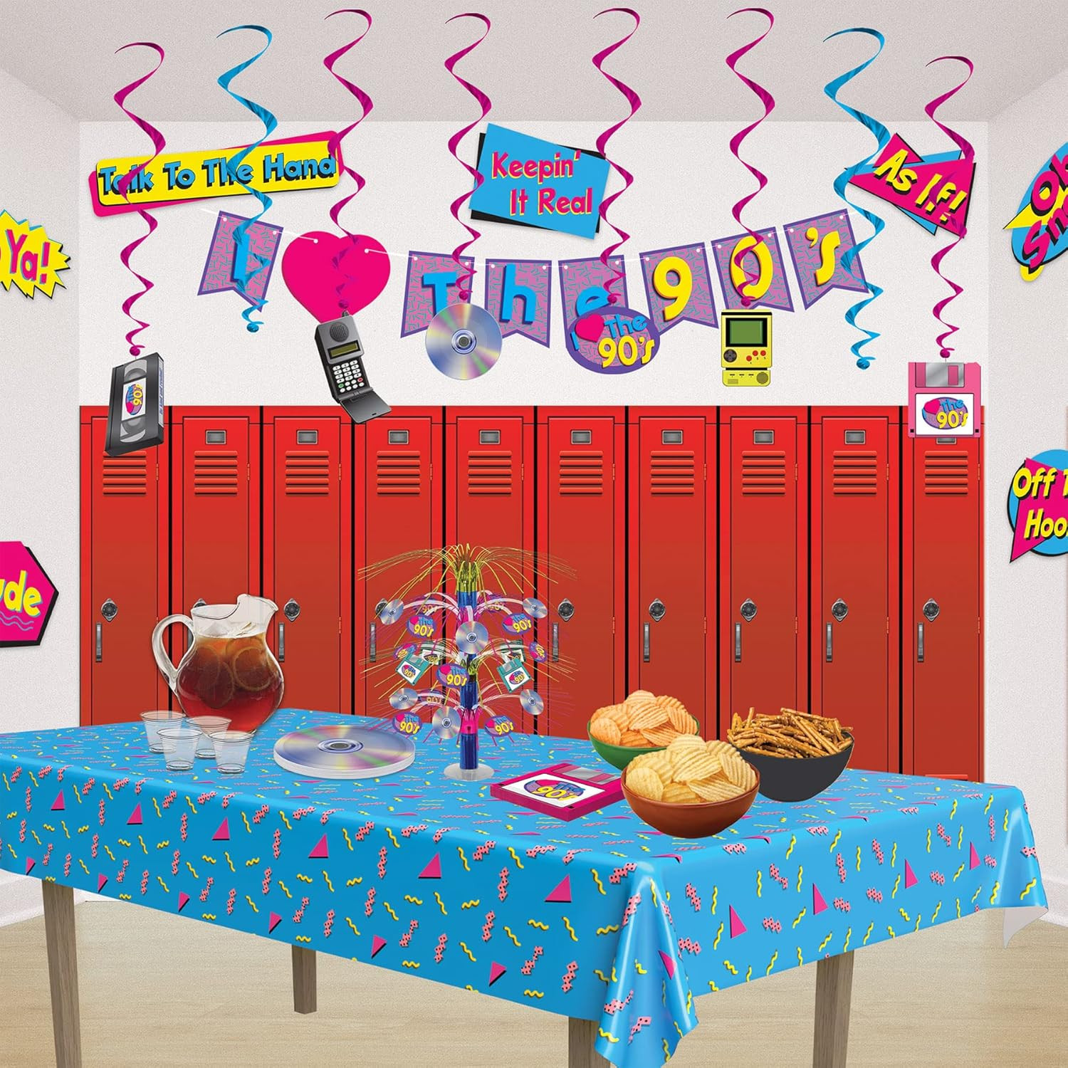90S Party Tablecovers, 2-Pack Plastic Rectangular Tablecloths, 1990’S Themed Tab