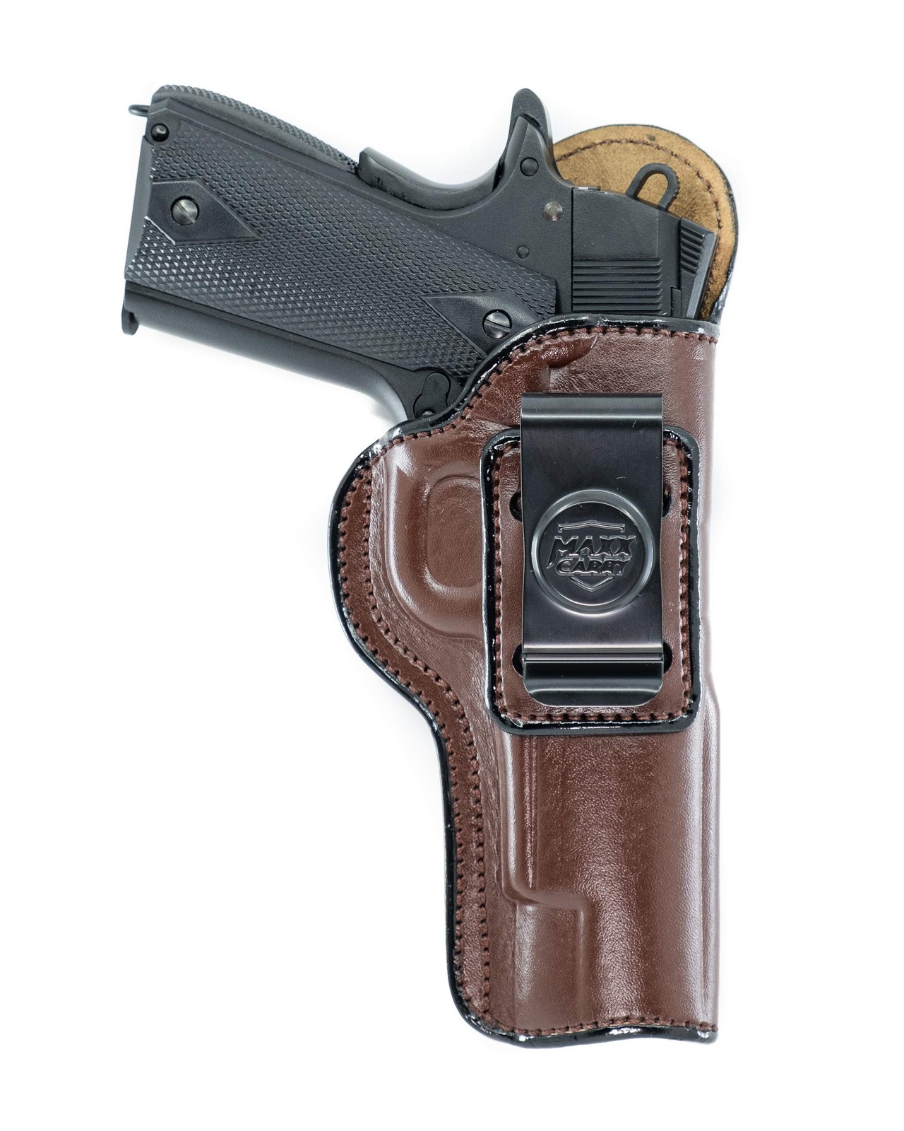 Maxx Carry IWB Leather Gun Holster for 5″ 1911 Pistols, Brown, Right-Hand Draw
