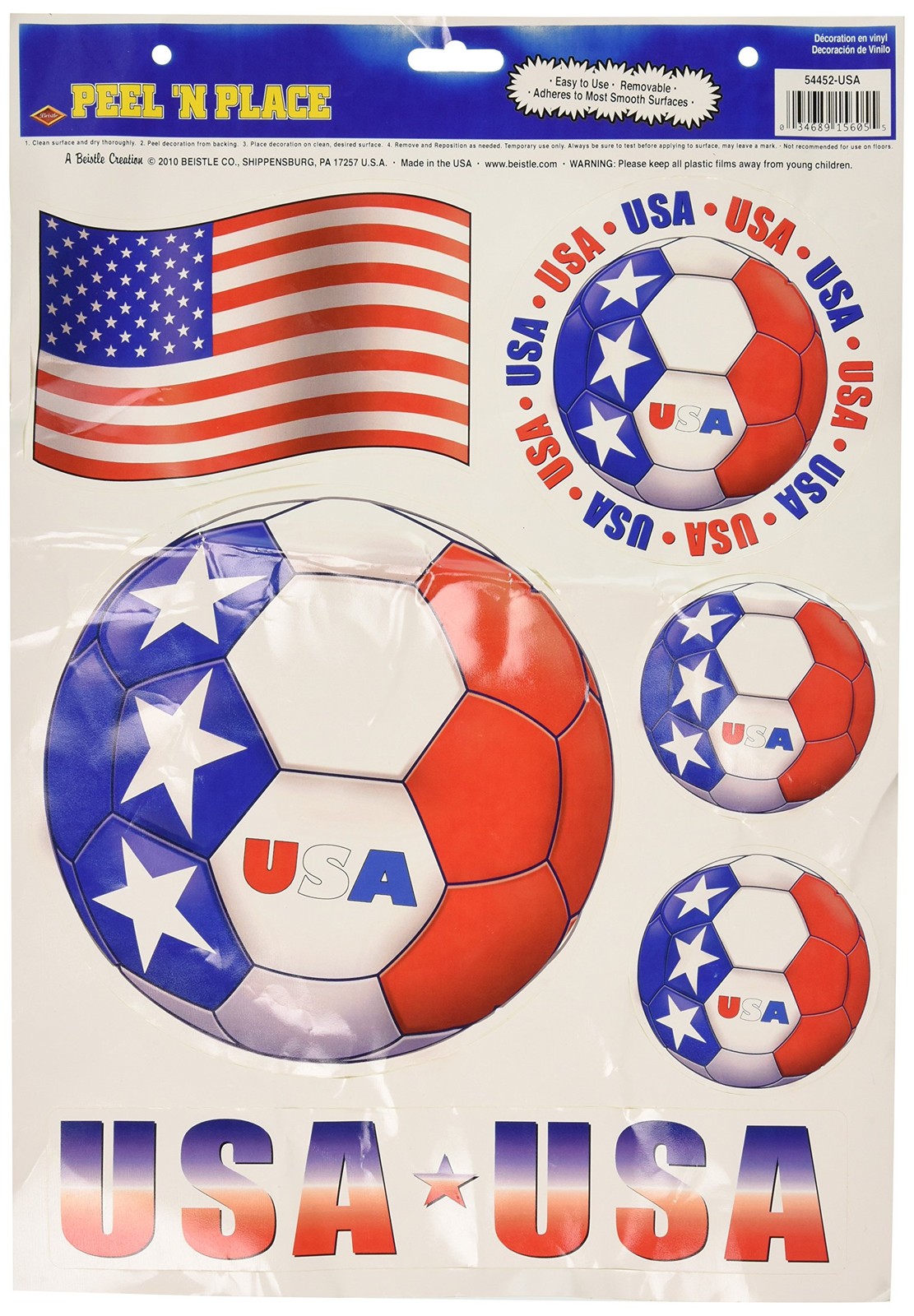 Beistle USA Soccer Ball Wall Clings, 6-Piece Multicolor Sheet