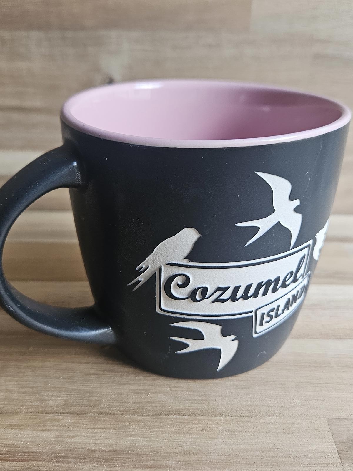 Cozumel Island Mexico Matte Black and Pink Ceramic Mug 3.25 In Tall Souvenir