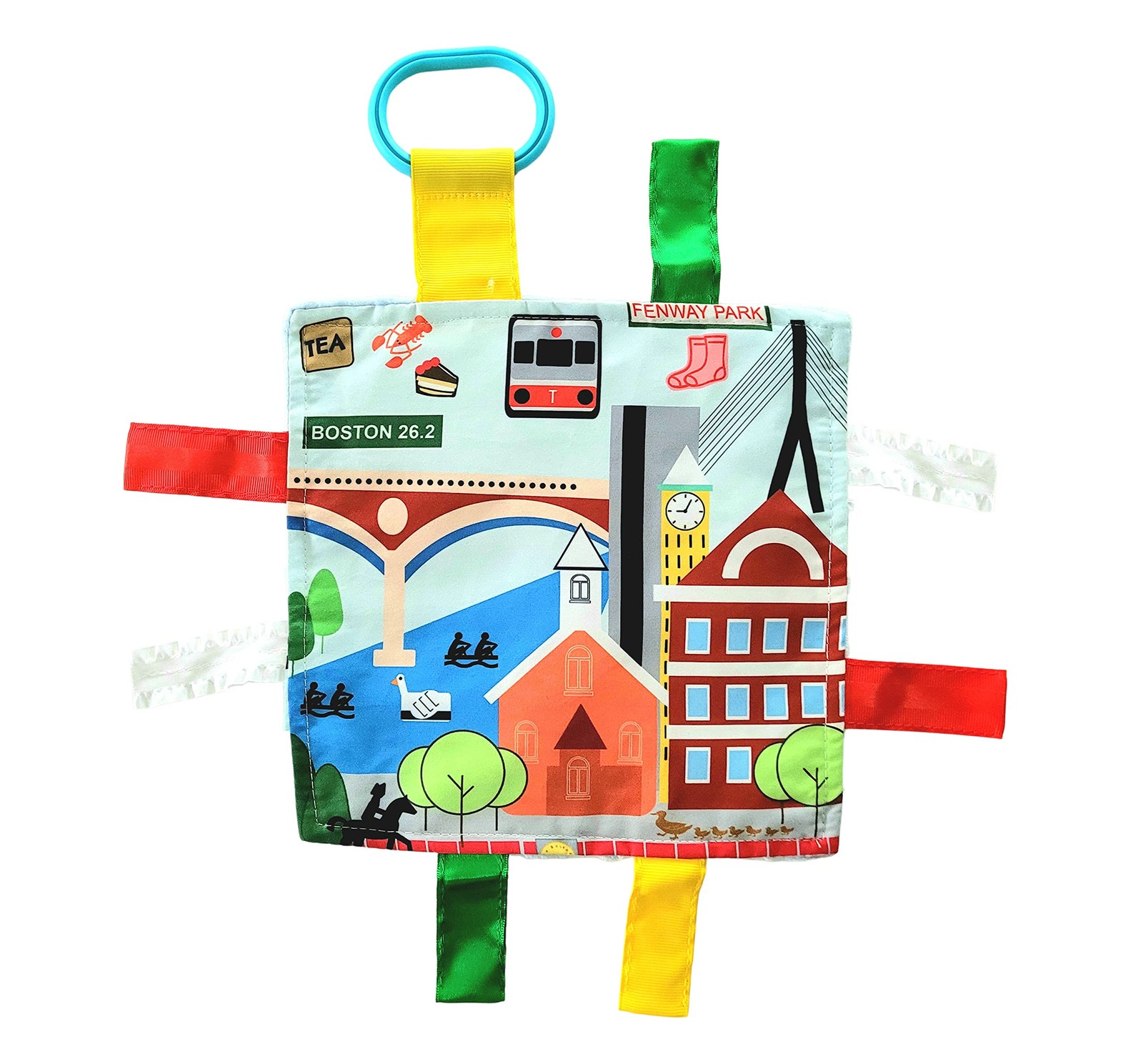 City Baby Crinkle Teething Toy Square, 8×8 in Boston Theme