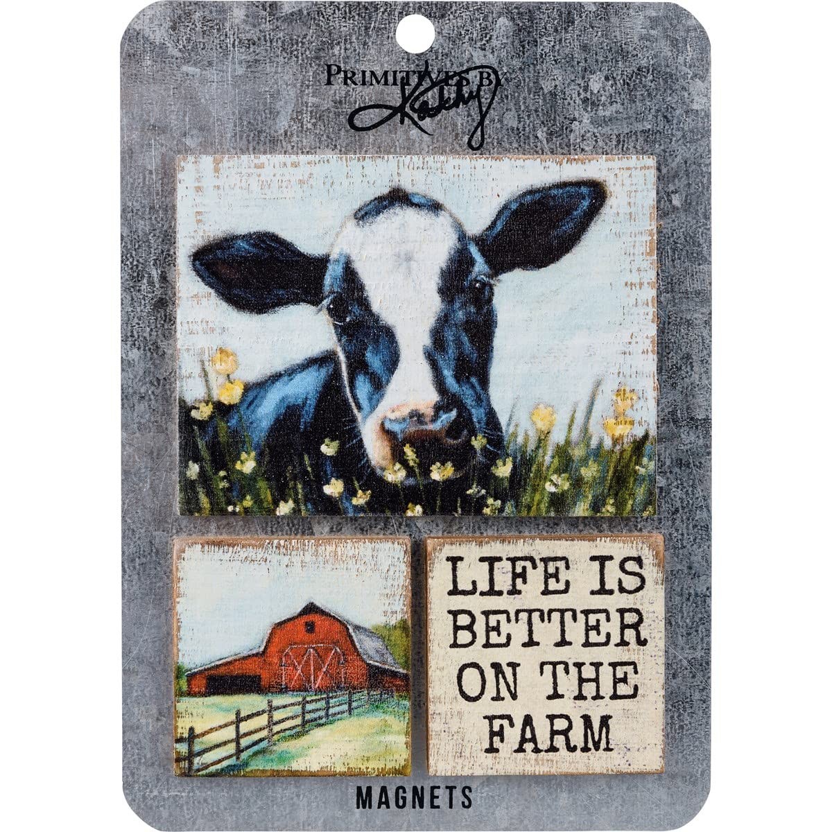 Primitives by Kathy Life Is Better on The Farm Magnets, Set of 3, 4″