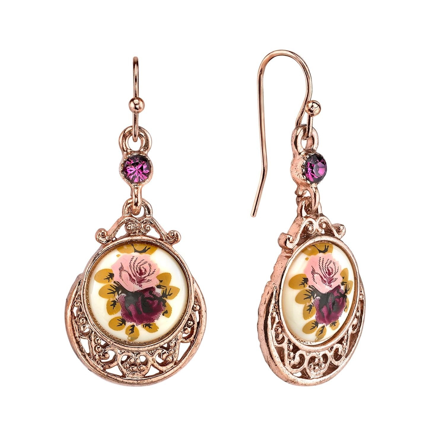 1928 Jewelry Rose Purple Crystal Flower Drop Earrings
