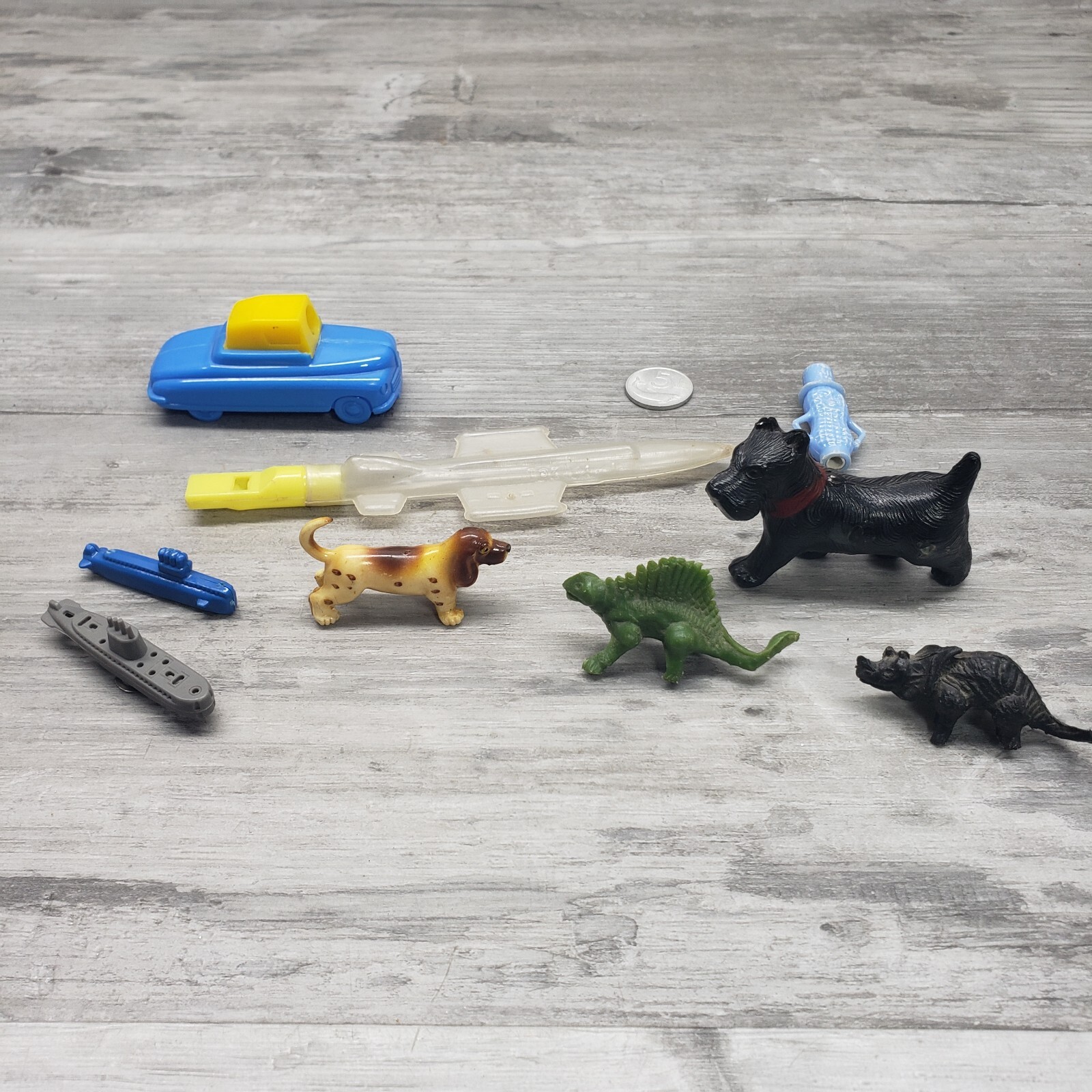 Vintage Junk Drawer Lot 1950s 1960s Plastic Kelloggs Toys Miniatures Scotty Dog