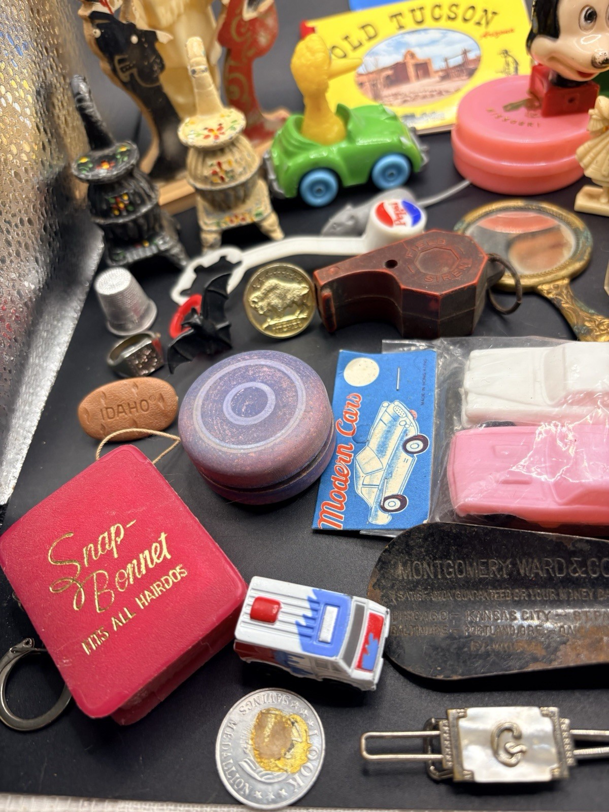 Vintage Junk Drawer Lot, Cracker Jack Toys, Adv., Sesame Street