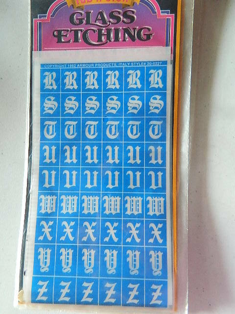 Armour Rub N Etch Stencils Old English Alphabet R-Z glass acid etching