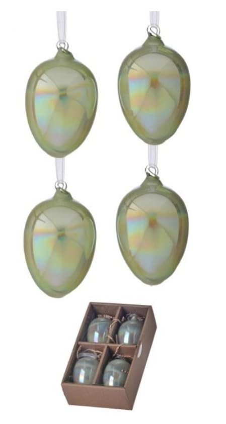 Regency International Iridescent Glass Egg Ornament Box of 4, 4-inch, Green