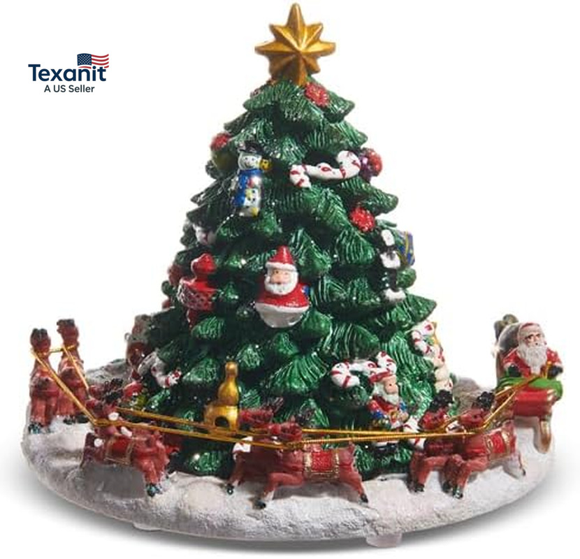 Animated and Musical Santa around the Tree, 6.25-Inch, Resin, Multicolor