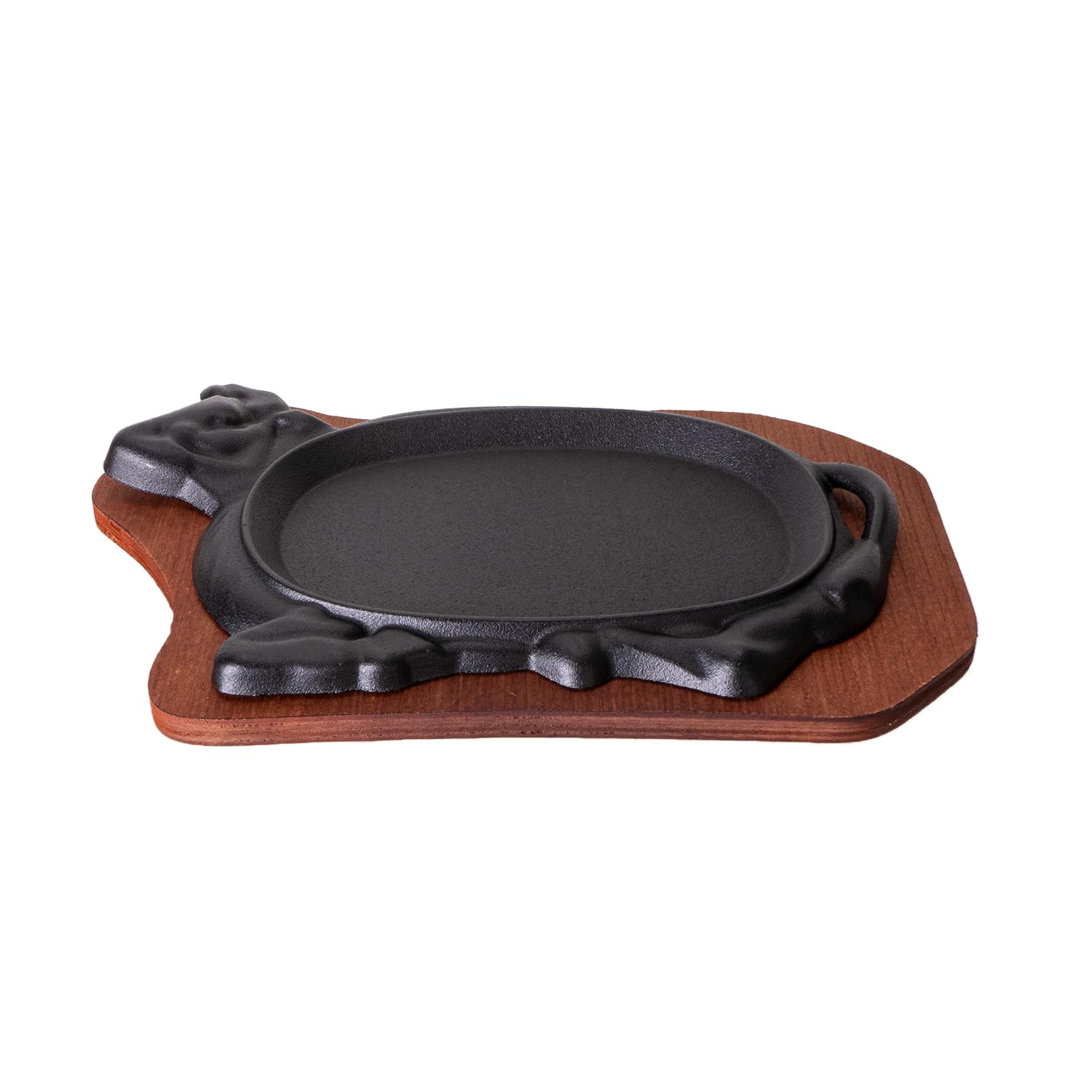 Cast Iron Steak Plate Griddle with Wooden Base, Cow-Shaped 10″ Fajita Pan