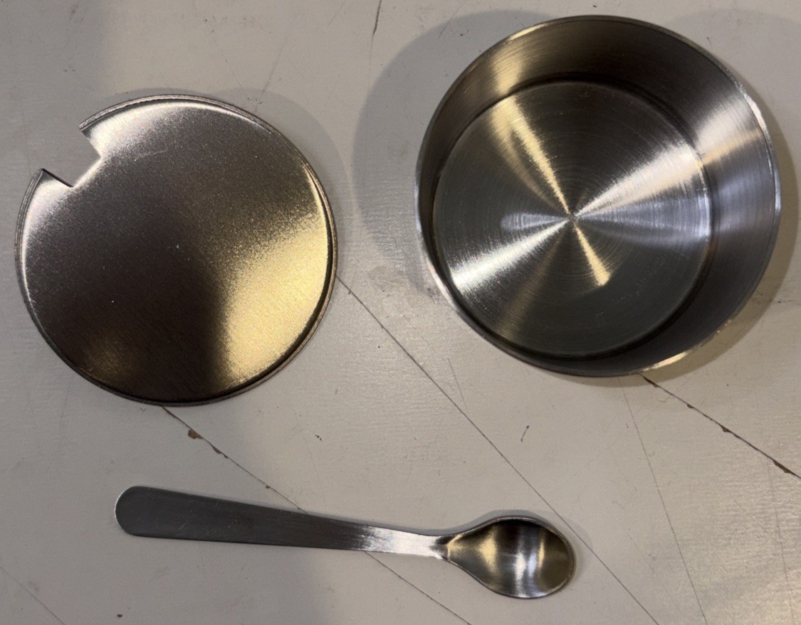 1 RSVP INTERNATIONAL ENDURANCE Brushed Stainless Steel Salt Cellar w/Spoon NIB