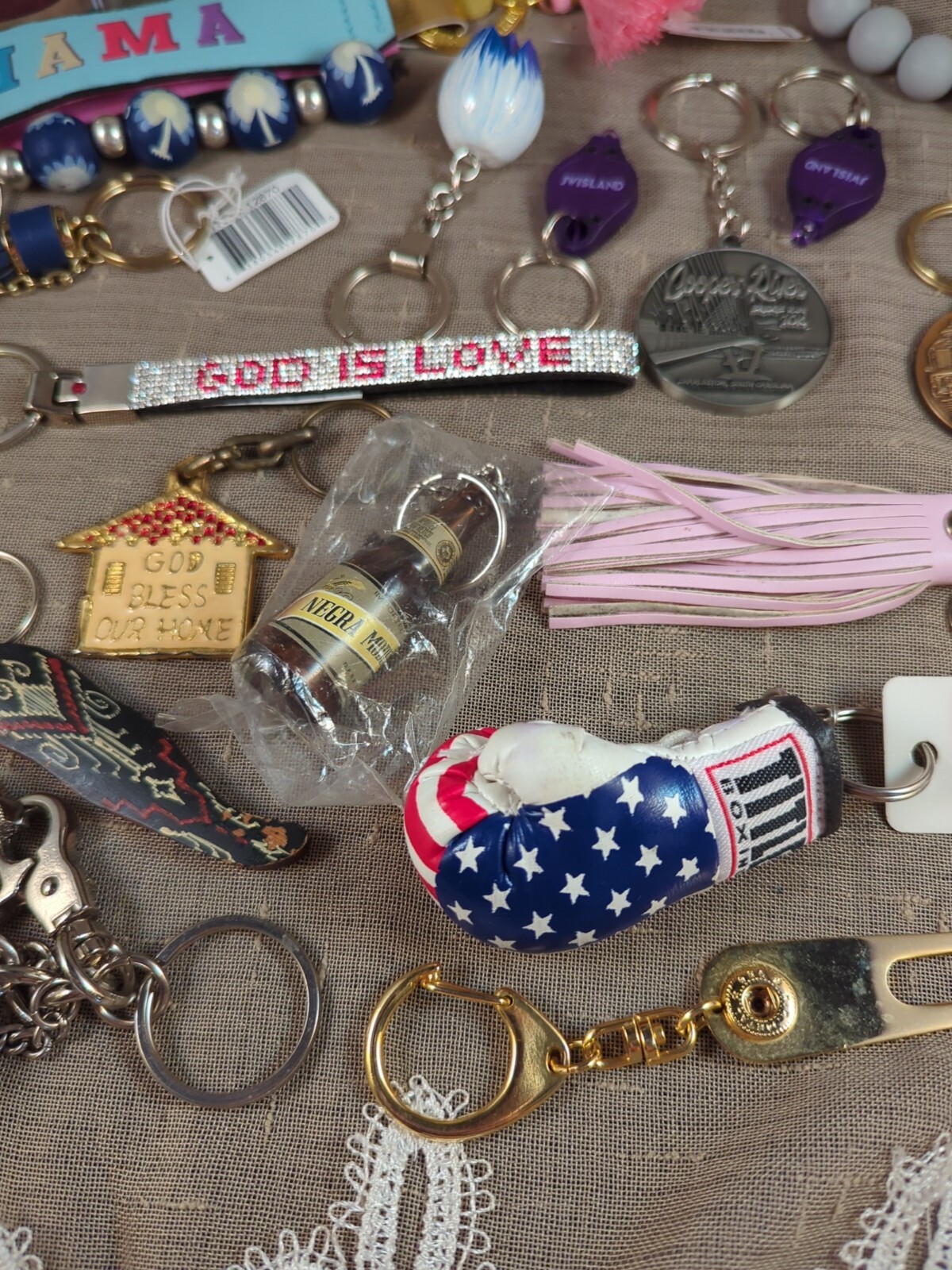 Junk Drawer Lot 20 Key Chains Rolfs Honduras Philippines Calypso Modela Boeing