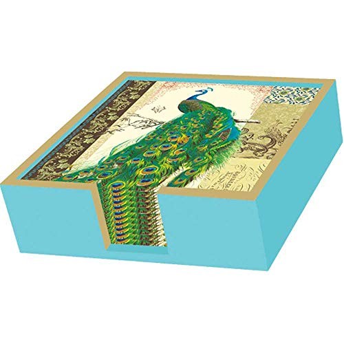 Paperproducts Design Lacquer Wood Napkin Caddie, Aqua & Gold Trim