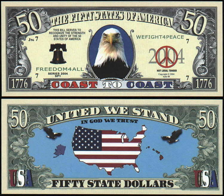 Lot of 500 Bills – UNITED WE STAND 50 STATES NOVELTY BILL