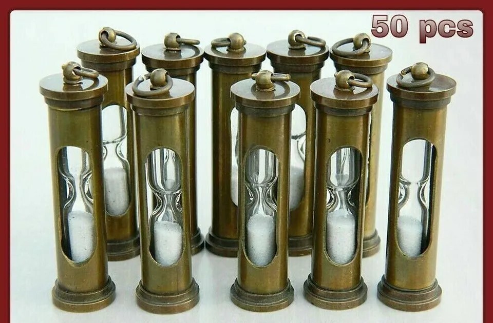 Lot of 50 Antique Brass Sand Timer Keychain Collectable Hourglass Key Ring Gifts
