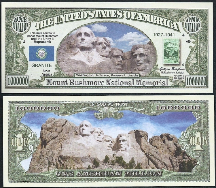 LOT OF 500 Bills – Mount Rushmore National Memorial NOVELTY BILLS