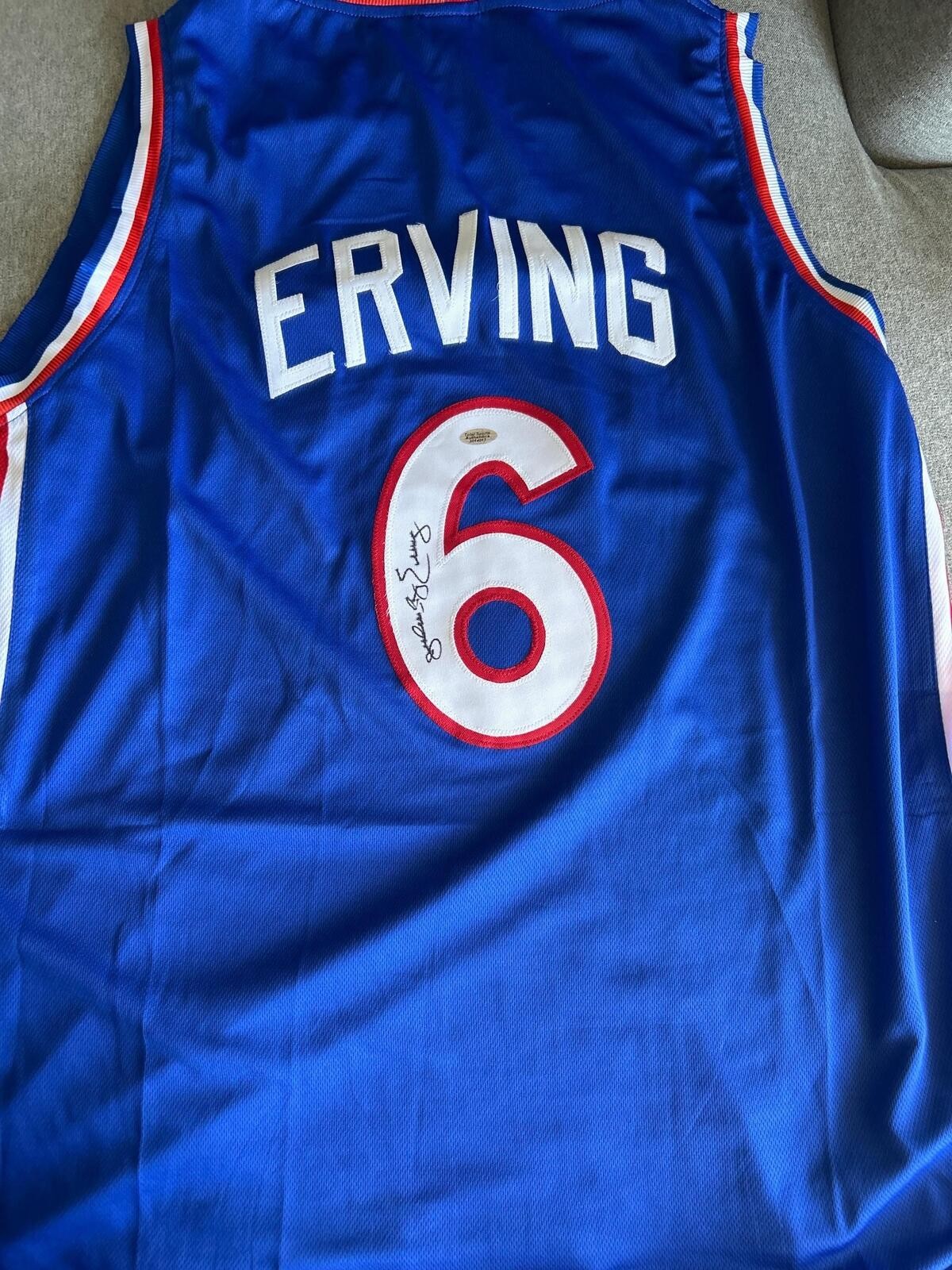 Julius Erving Philadelphia 76ers Signed Autographed Blue Basketball Jersey COA