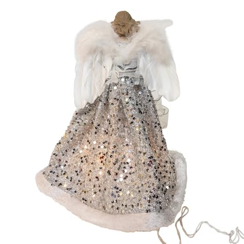Kurt Adler 14″ UL 10 Lights Silver & Ivory Angel Treetop