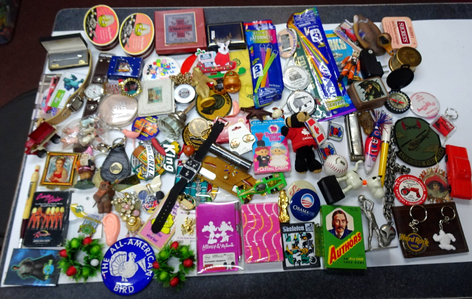 Awesome Junk Drawer Treasures Collection Over 100Pcs-watches-Pins-Keychain-Toys