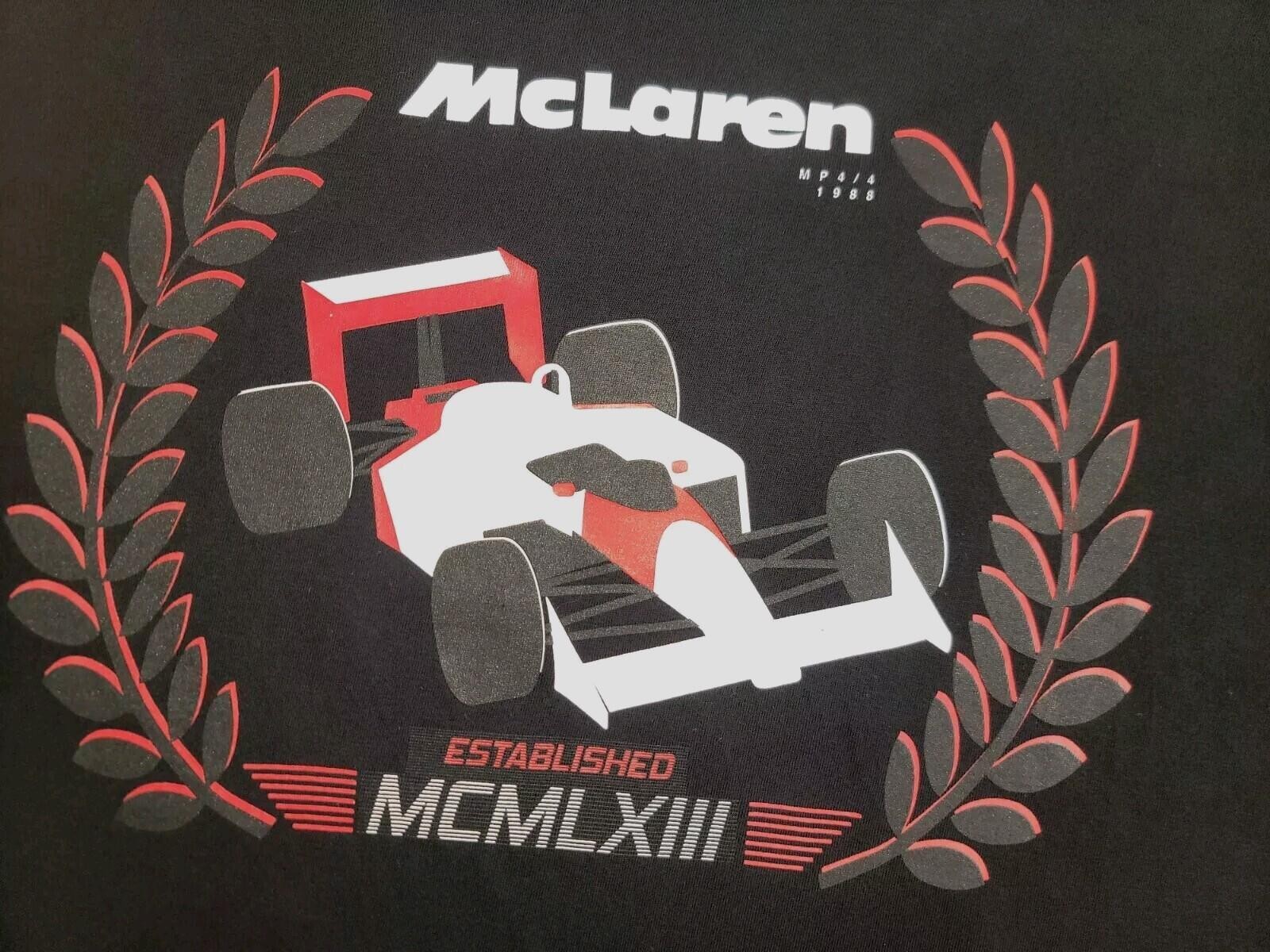 Honda McLaren Racing MP 4/4 1988 Shirt Mobil1 Men Sz Large (Wide) Black MCMLXIII