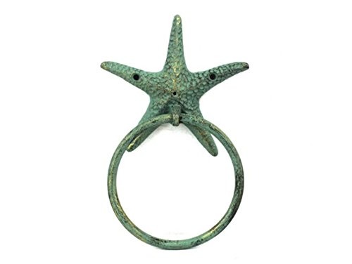 Antique Bronze Cast Iron Starfish Towel Holder 8.5in Sea Home Decor