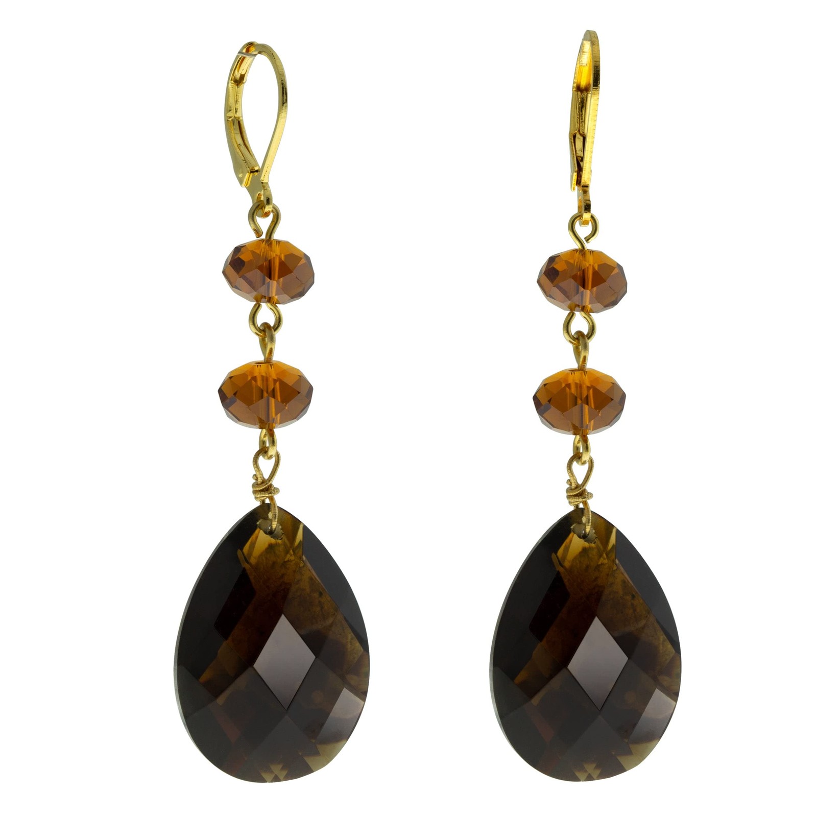 1928 Jewelry Smoke Topaz Beaded Briolette Drop Earrings