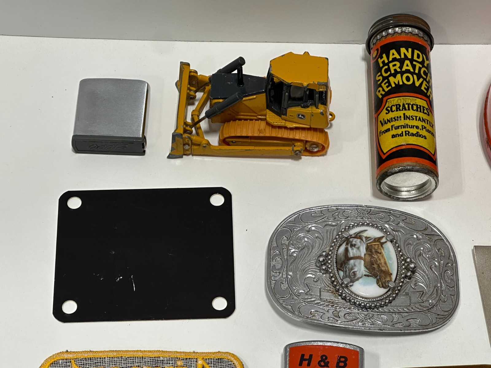 Vtg Advertising junk drawer lot lighters tins buckle badge zippo collectible