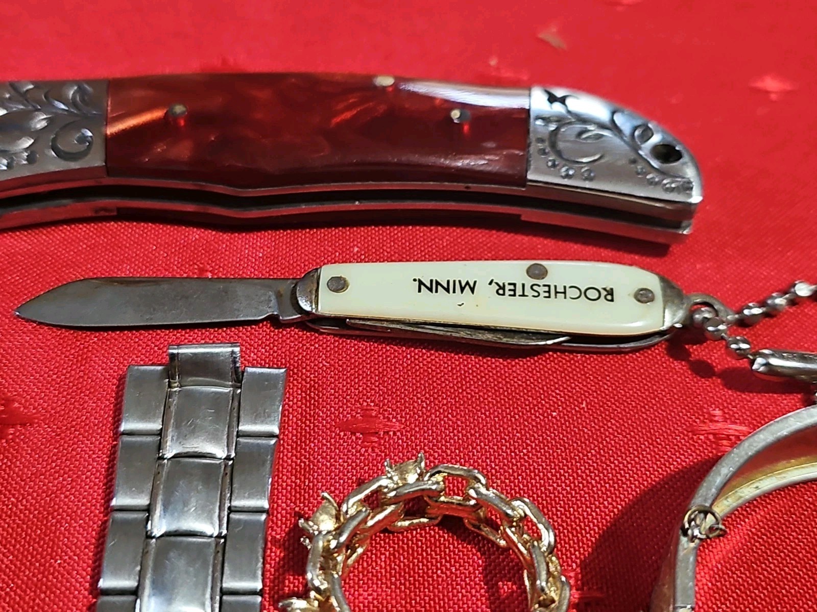 Vintage Junk Drawer Lot Pocket Knives TIMEX USA Watch Men’s Bracelet More #16