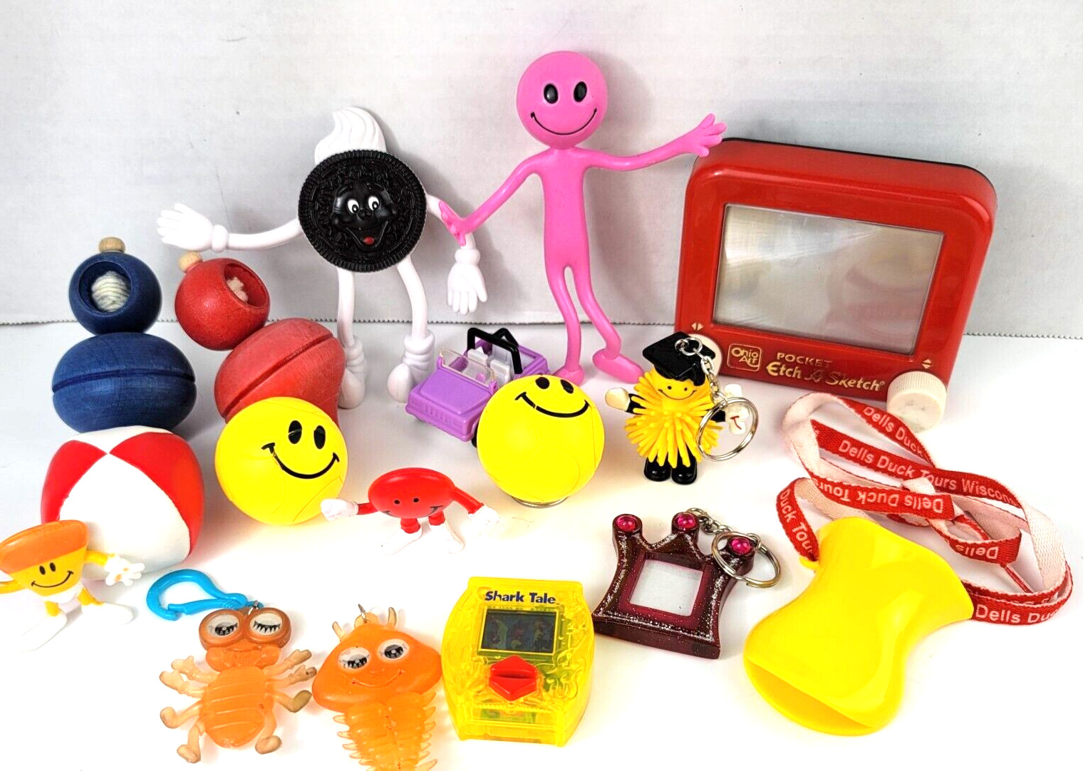 Y2K Toy Junk Drawer Lot Pocket Etch A Sketch Tops Oreo Bendy Man Key Chain AS IS