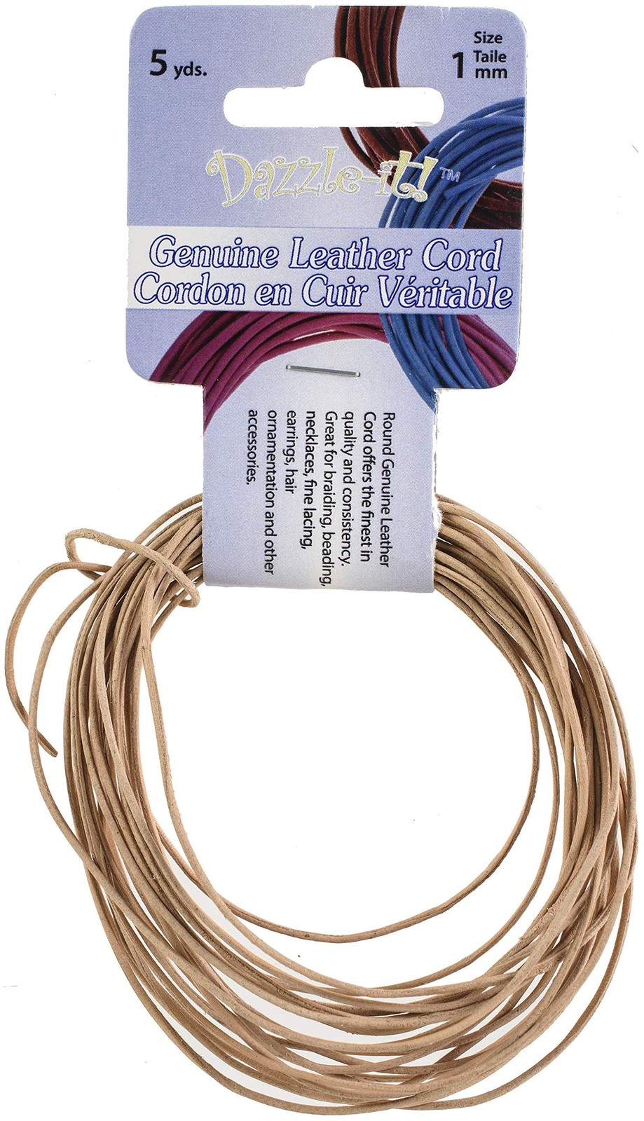 Dazzle-It Genuine Leather Cord 1mm Round 5yd – Natural